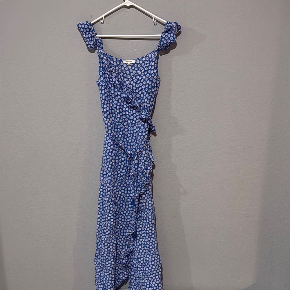 Madewell maxi Sz 2 Blue Floral mini daisy blue wrap Women's Dress - Picture 2 of 10